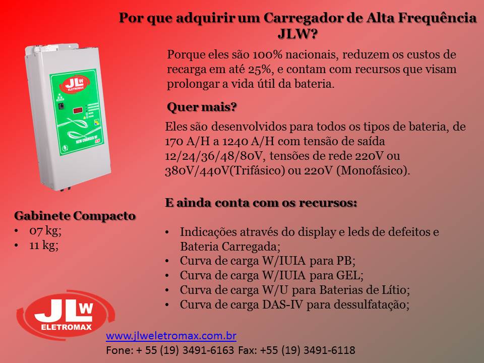 Leia mais sobre o artigo Carregadores Alta Frequência JLW Eletromax